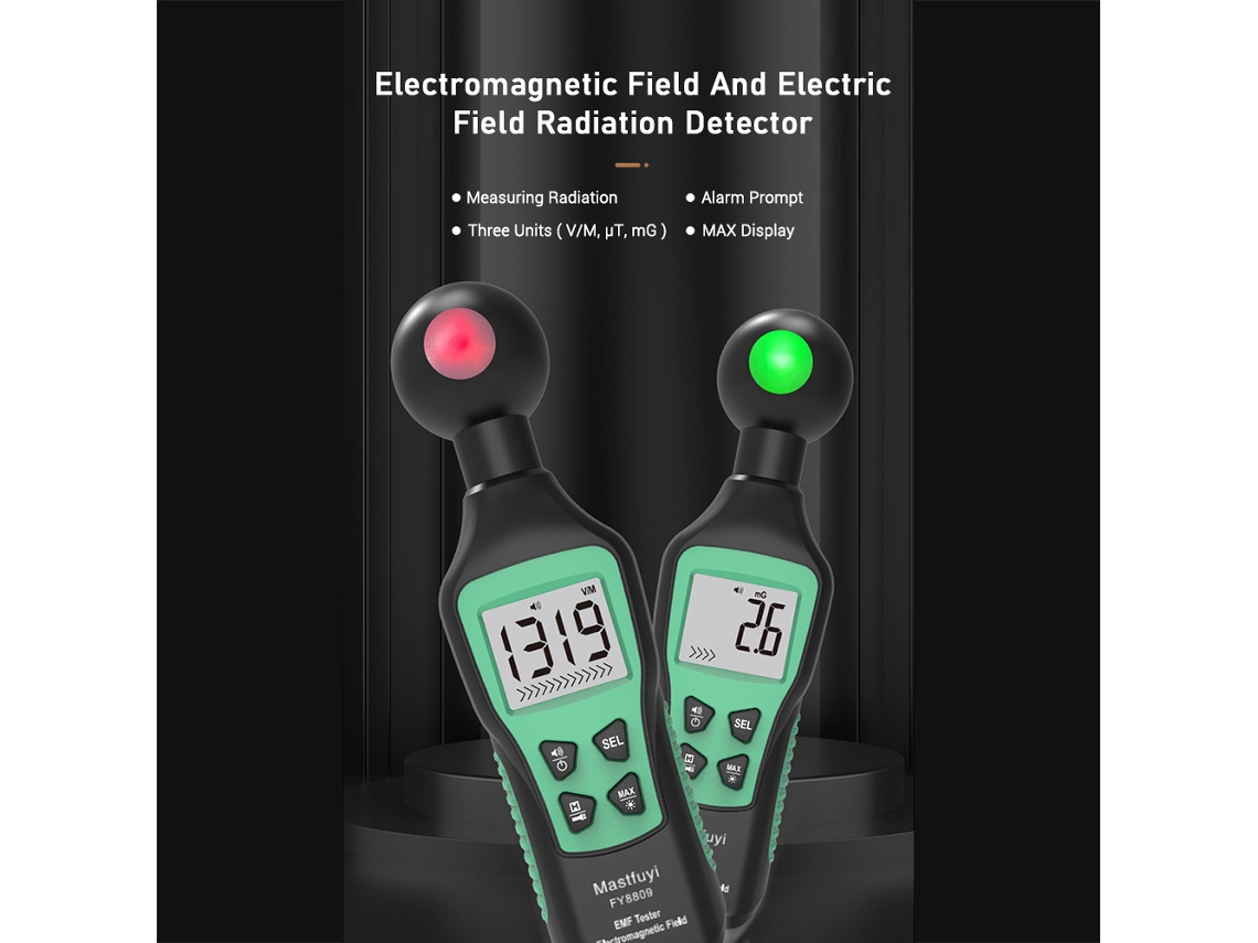 Medidor De Campos Electromagnéticos Digital Mastfuyi Fy8809 Con Linterna Y Alarma Sonora/visual.