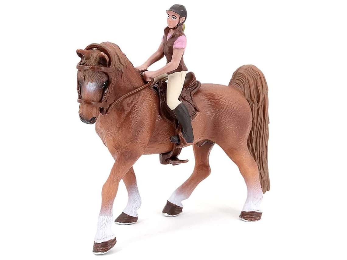 Figura De Caballo Marrón En Miniatura Con Jinete Y Silla De Montar, Modelo De Colección De Juguetes Para Niños.