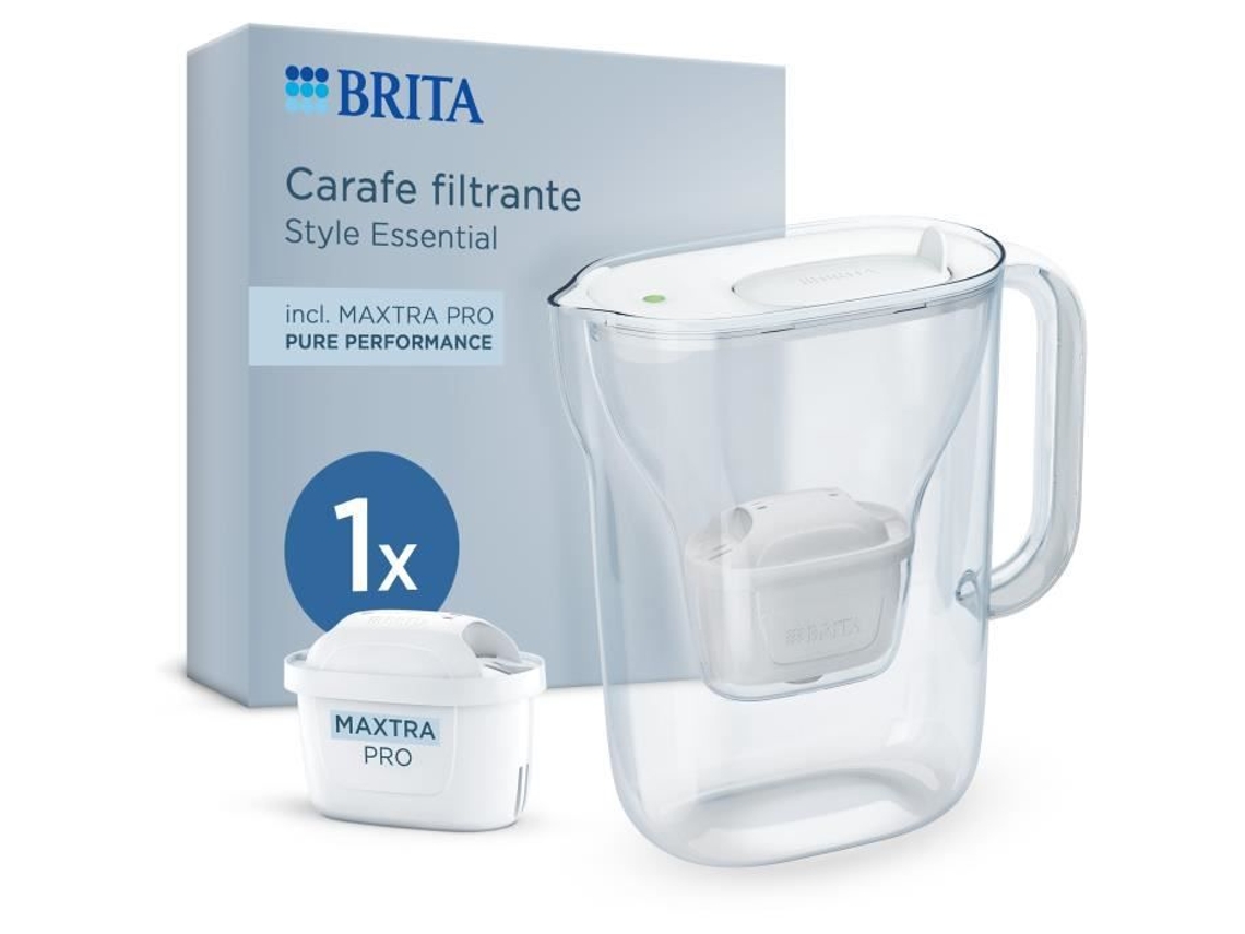 Jarra con filtro blanco Brita Style Essential, capacidad de 2,4 l, 1,4 l de agua filtrada, 1 filtro Maxtra Pro Pure Performance