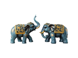 1 Par De Estatuas De Elefantes De Resina Azul Con Diseño Único Para La Buena Suerte Y La Decoración.