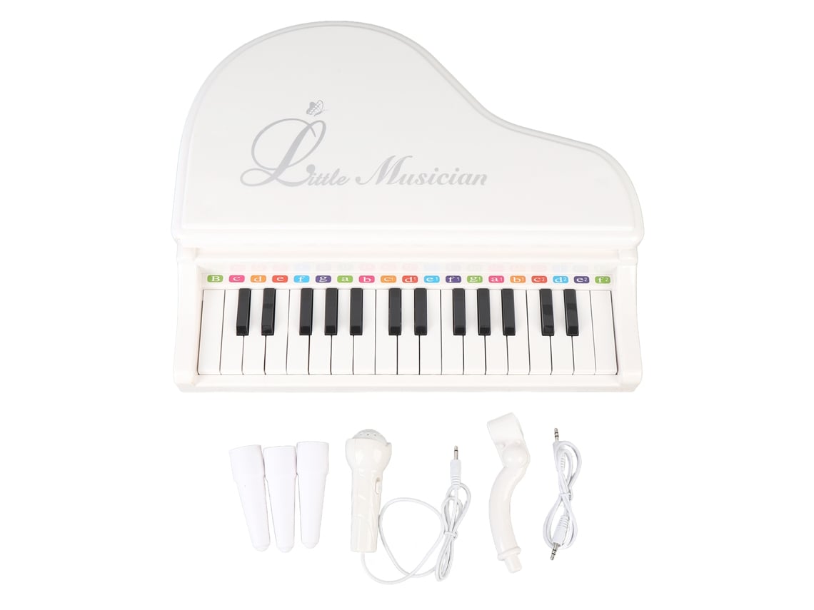Ats-juguete Piano Musical 31 Teclas Con Control De Volumen, Micrófono Y Mp3 Para Principiantes Blanco