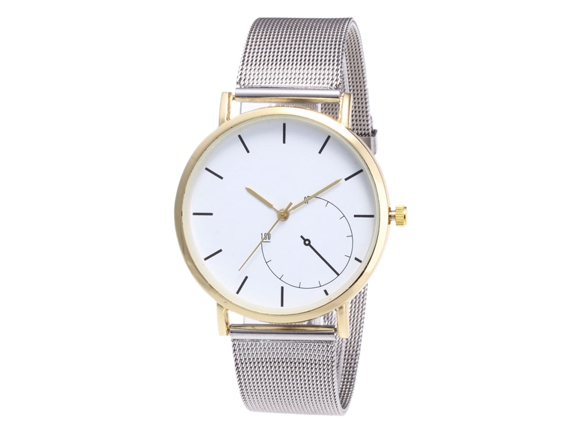 Reloj De Pulsera Unisex Clásico Moderno De Cuarzo Con Correa Informal De Malla Dorada.