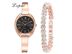 Reloj De Pulsera De Cuarzo Para Mujer Con Delicada Pulsera Negra De Oro Rosa.