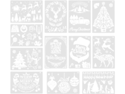 Juego de 12 plantillas navideñas para pintar, hechas de plástico blando, con diseños para la decoración de paredes.
