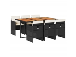 Juego de 7 piezas de comedor de jardín con cojines de mimbre, color negro, EXCLUSIVA DE LA CASA