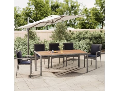 Mesa De Jardín Con Superficie De Madera VIDAXL Gris Poli Ratán (190x90x75 cm)