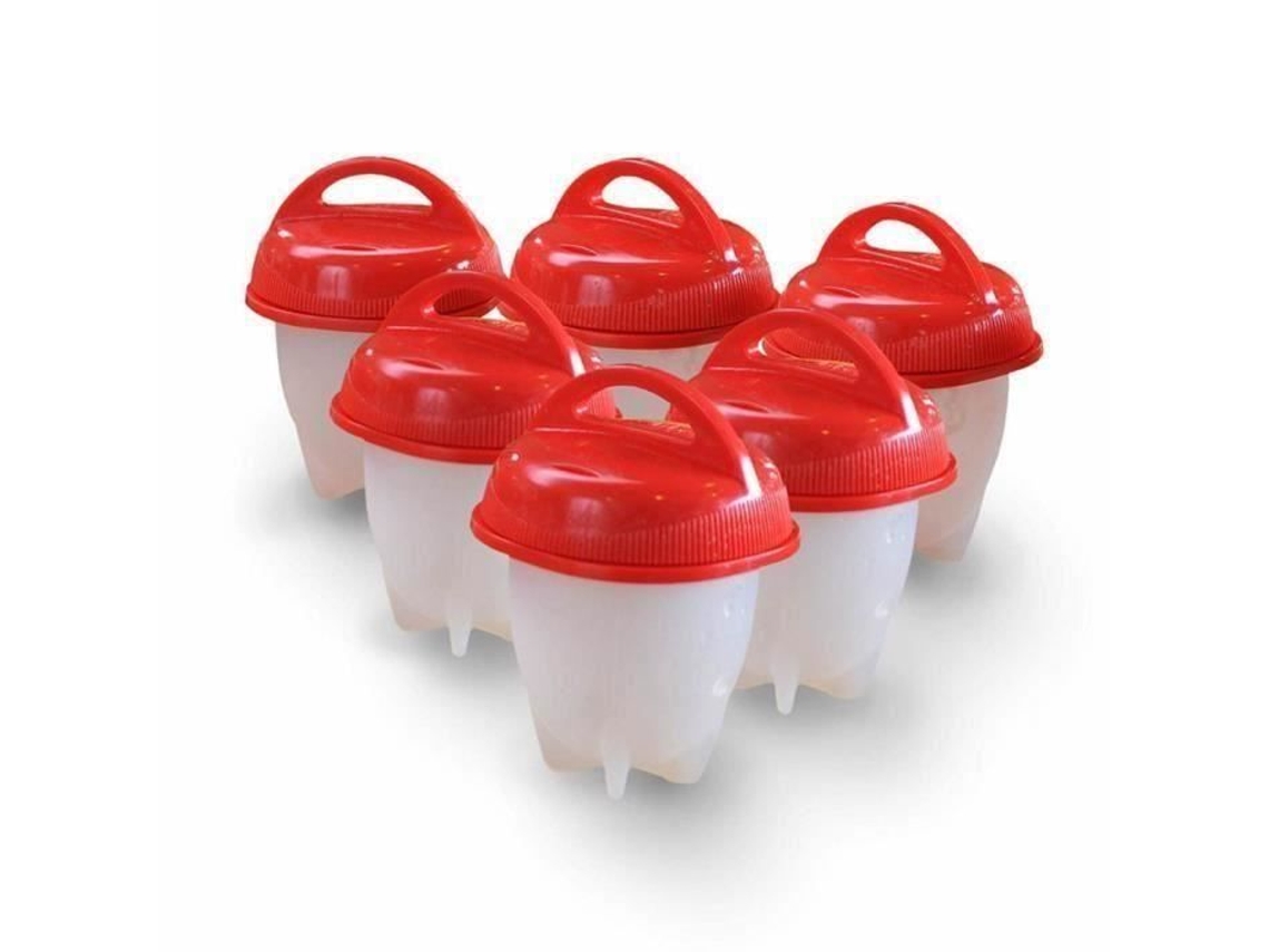 SHA 6 Piezas - Serie Egglettes Cocedor de Huevos Huevos Duros Sin Cáscara Hueveras de Silicona Antiadherentes Rojas S/MARCA