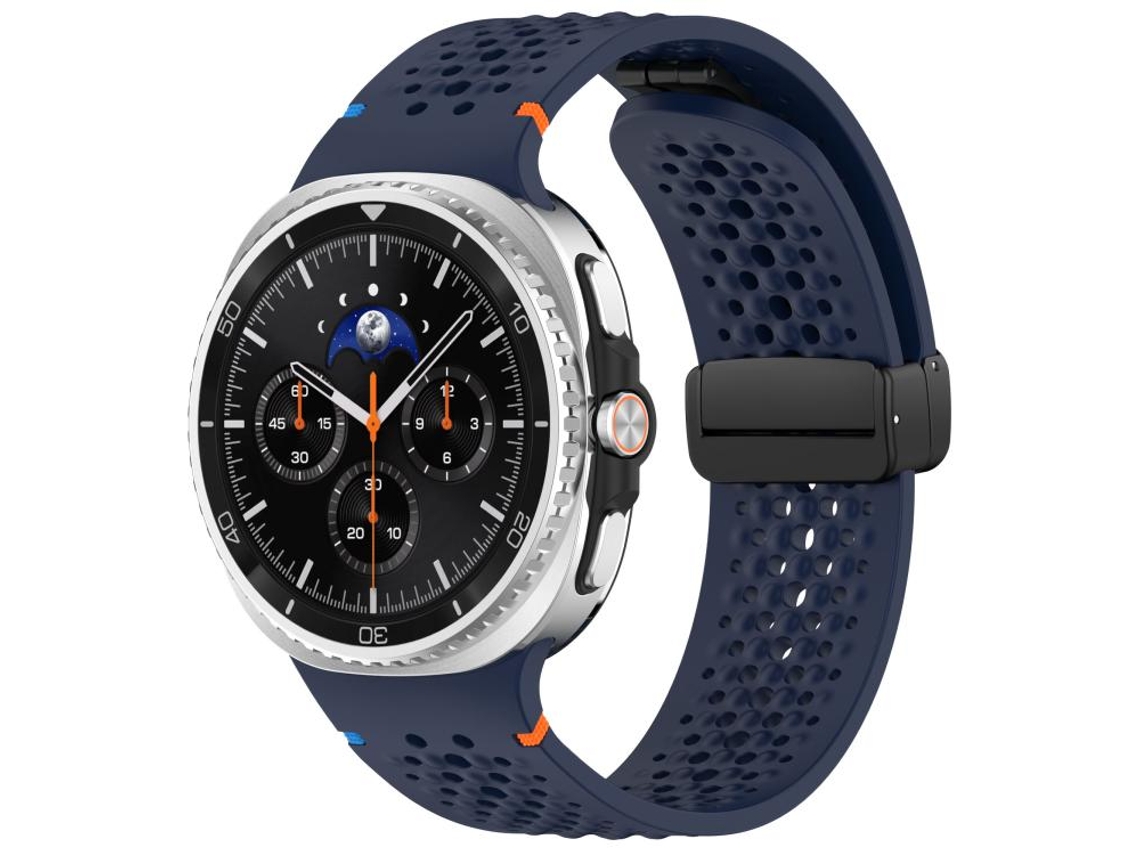 Bracelete Para Samsung Galaxy Watch 8 / 8 Classic - Silicone Respirável Com Padrão Colmeia E Fivela Magnética Preta - Azul Meia-noite