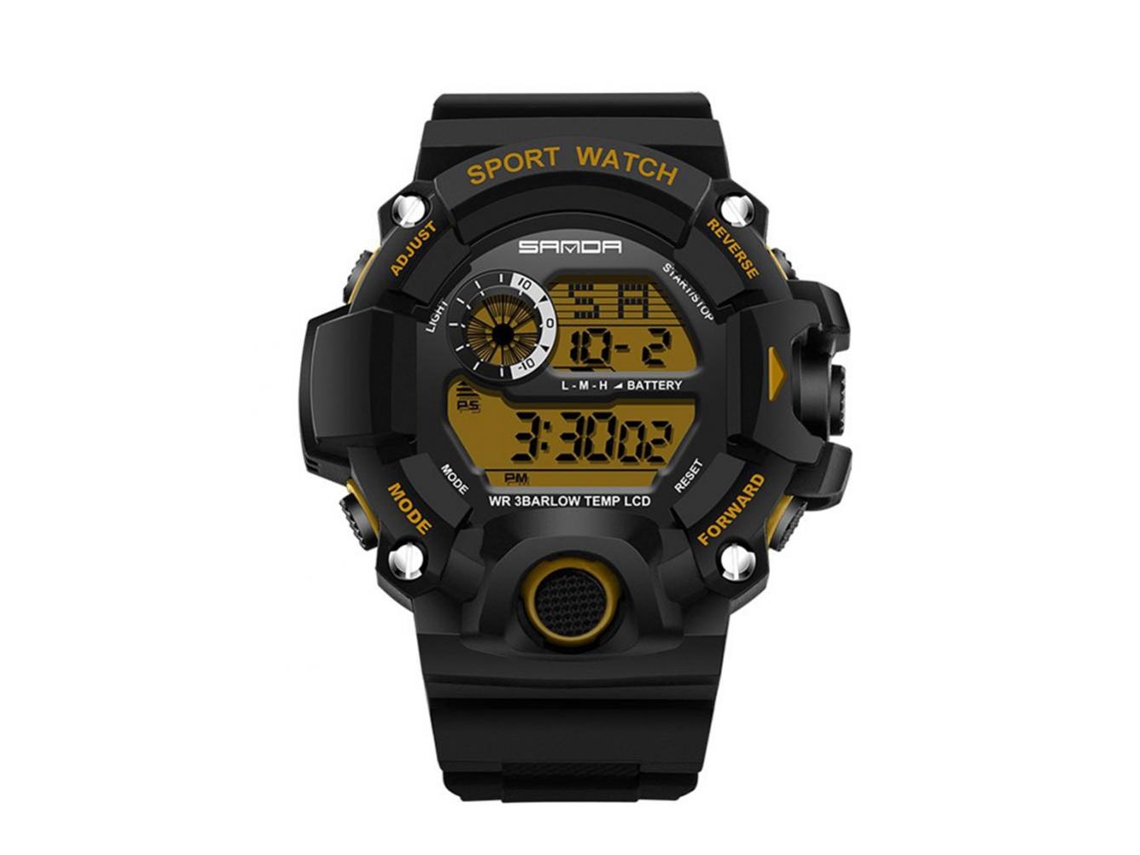 Reloj Electrónico Digital Sanda Multifuncional Impermeable Pulsera Oro Negro