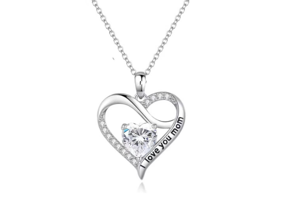 Colgante En Forma De Corazón Con La Inscripción "te Quiero, Mamá", De Plata Y Piedra Blanca, Un Regalo Único Para El Día De La Madre, Diseño
