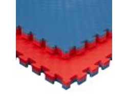 Tatami Puzzle 3 PIEZAS (3m² ) Esterilla Goma Espuma Tatami Suelo para Gimnasio Ideal Artes Marciales 1m x 1m x 3cm Superficie 5 líneas Azul/Rojo Reversible JOWY