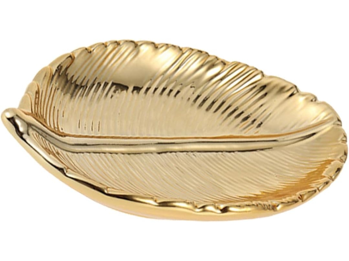 Bandeja Cerámica Dorada Forma Práctico Elegante Soporte Anillos Acabado Refinado Guardar Joyas Decorar