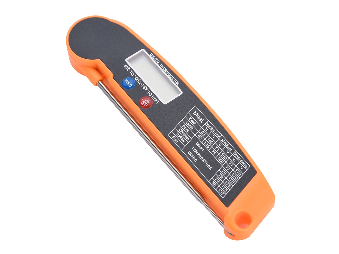 Termómetro Digital Para Alimentos Con Sonda Lcd Plegable Para Cocina, Barbacoa Y Carne - Negro/naranja