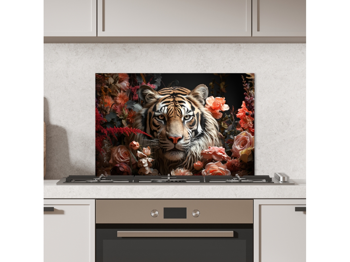Panel antisalpicaduras de cocina con diseño de tigre - Animales - Naturaleza - Flores - Botánico 60x40 cm