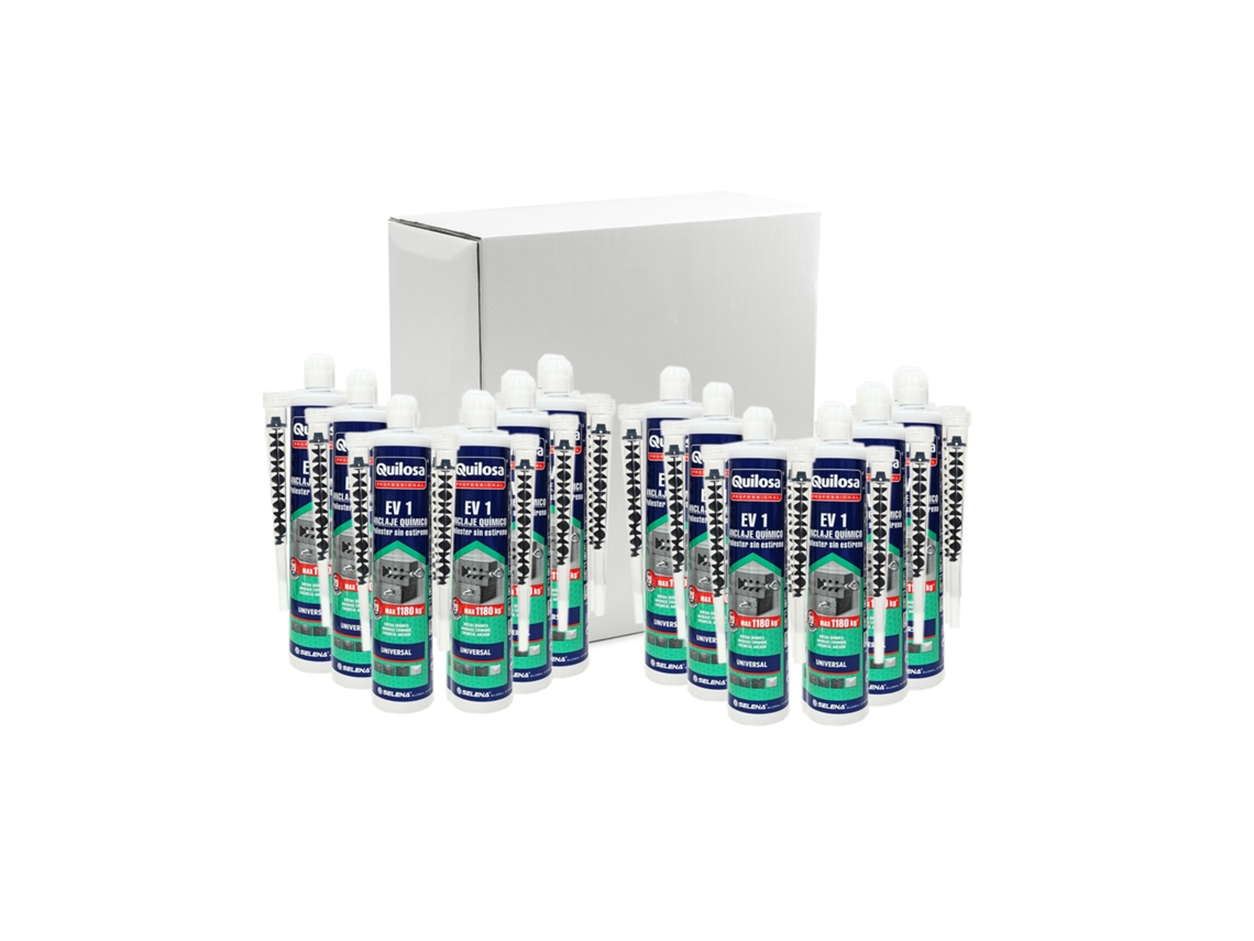 Caja de 12 unidades de tapones de anclaje químico de poliéster Quilosa EV1 de 300 ml