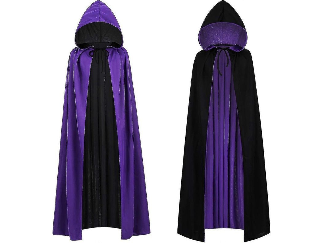 Capa reversible para adultos y niños, disfraz de vampiro, bruja o mago para Halloween, Navidad, Pascua, negro y morado, 90 cm