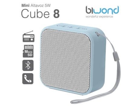 Biwond Mini Altavoz Bluetooth 5W Cube 8 Aux Microsd Jack Micrófono Radio Fm 600Mah Ligero Azul
