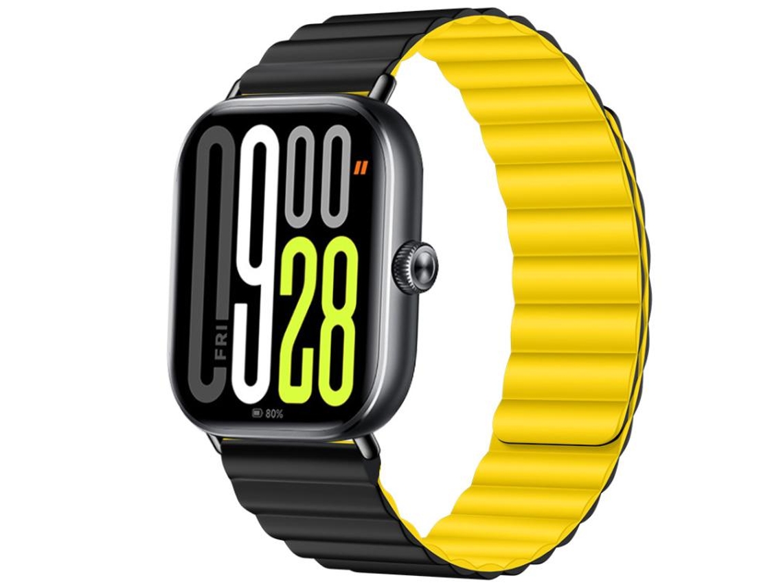 Bracelete Para Xiaomi Band 9 Pro / 8 Pro - Silicone Macio - Fecho Magnético Preto E Amarelo