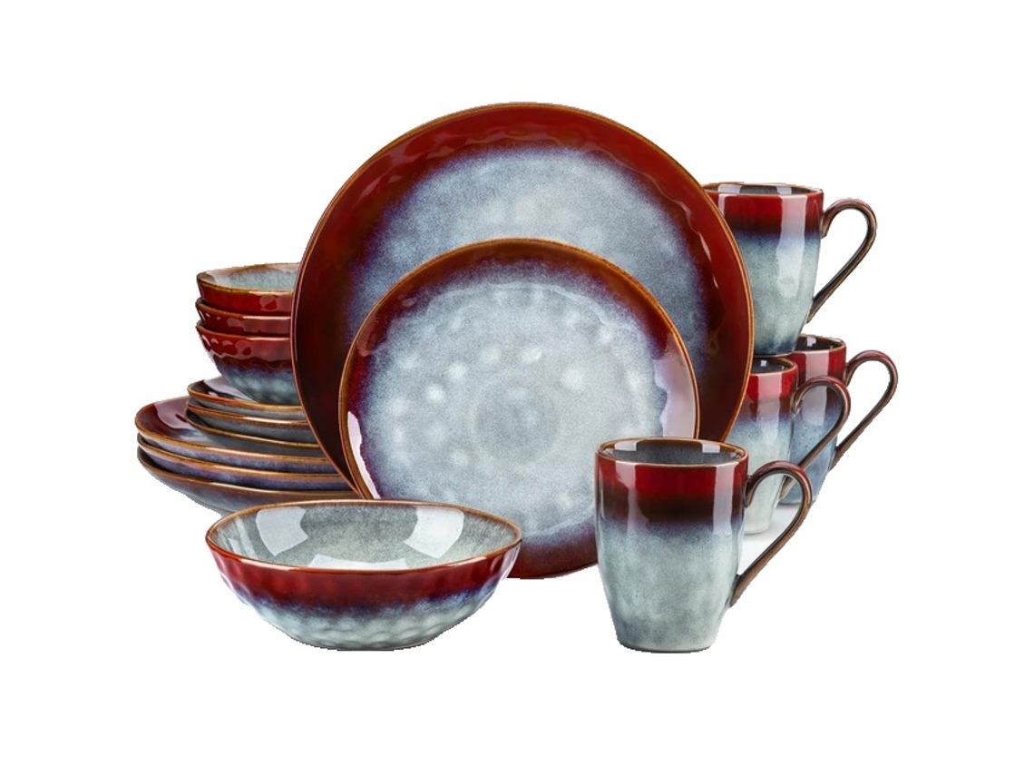 Juego de vajilla, diseño estelar, esmalte resistente al horno, 16 piezas, rojo OEM