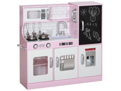 Pizarra De Cocina Infantil Con Accesorios Para Máquina De Hielo Y Teléfono, 83,8 X 26,8 X 81 Cm, Rosa