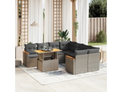 Conjunto de sofá de jardín de 9 piezas con cojines de mimbre gris de DKD Home Decor