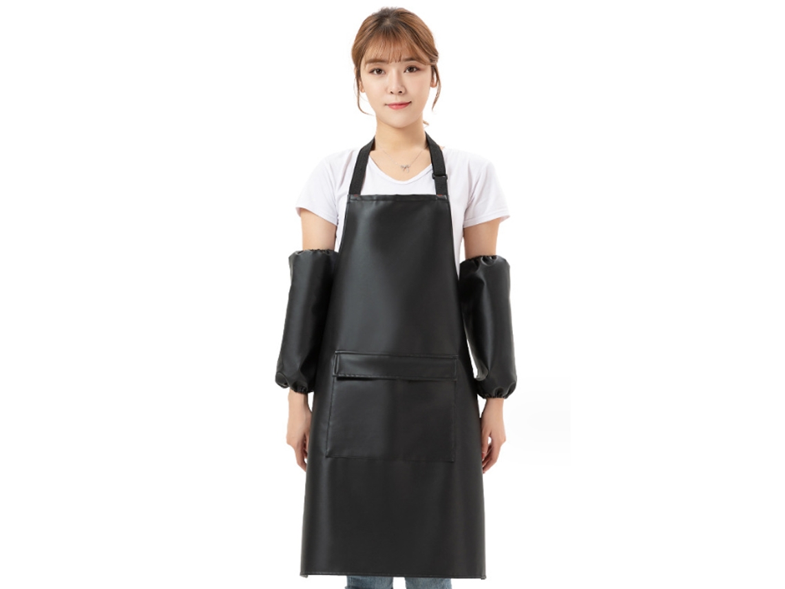Delantal para hombre y mujer con bolsillos grandes, ajustable, de vinilo negro, impermeable, para cocina, lavavajillas y trabajo.