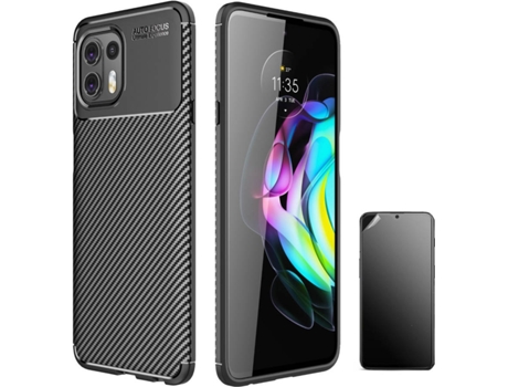 Kit Funda, Popsocket y Soporte Motorola Edge 20 Lite Rugged Carbon Negro