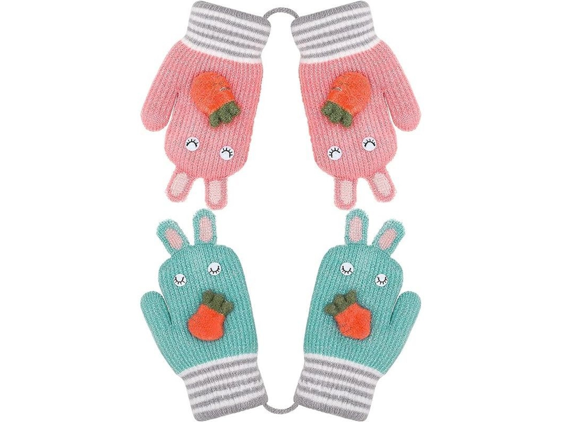 2026-47398-guantes Tejidos Para Niños 1-3 Años Con Forro Peludo Invierno Regalo Navidad 2 Pares