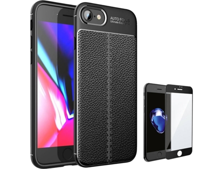 Kit Carcasa + Protector de Pantalla iPhone SE 5G 2022 Rugged Leather Negro