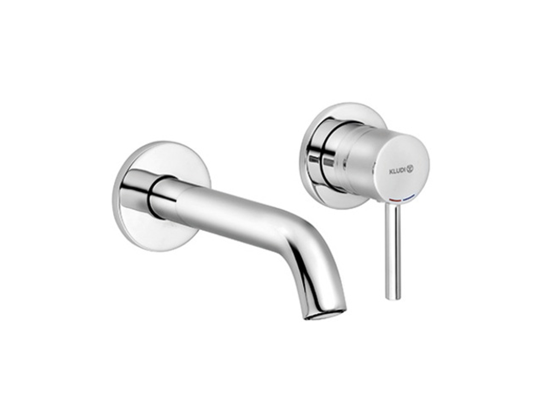 Grifo monomando de pared Kludi Bozz con dos orificios, saliente de 180 mm, 382440576, color cromo