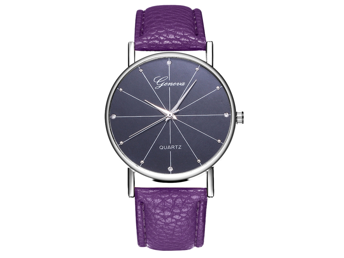 Reloj De Pulsera De Cuarzo Con Correa De Cuero Pu Simple Y Moderno Para Hombre Y Mujer Morado