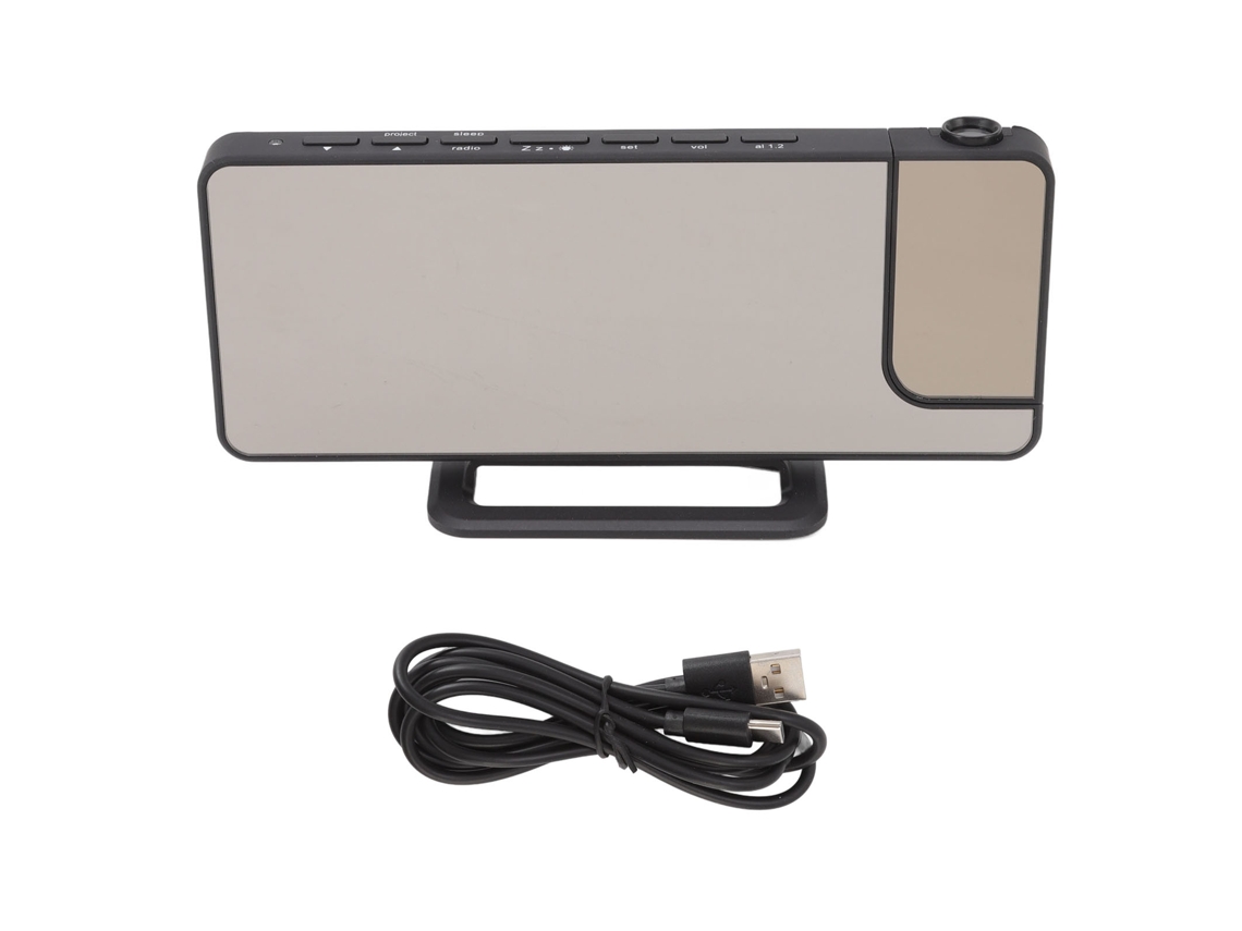 Proyector Despertador Digital Con Radio, Espejo Y Pantalla Led De Temperatura Y Humedad Para Dormitorio.