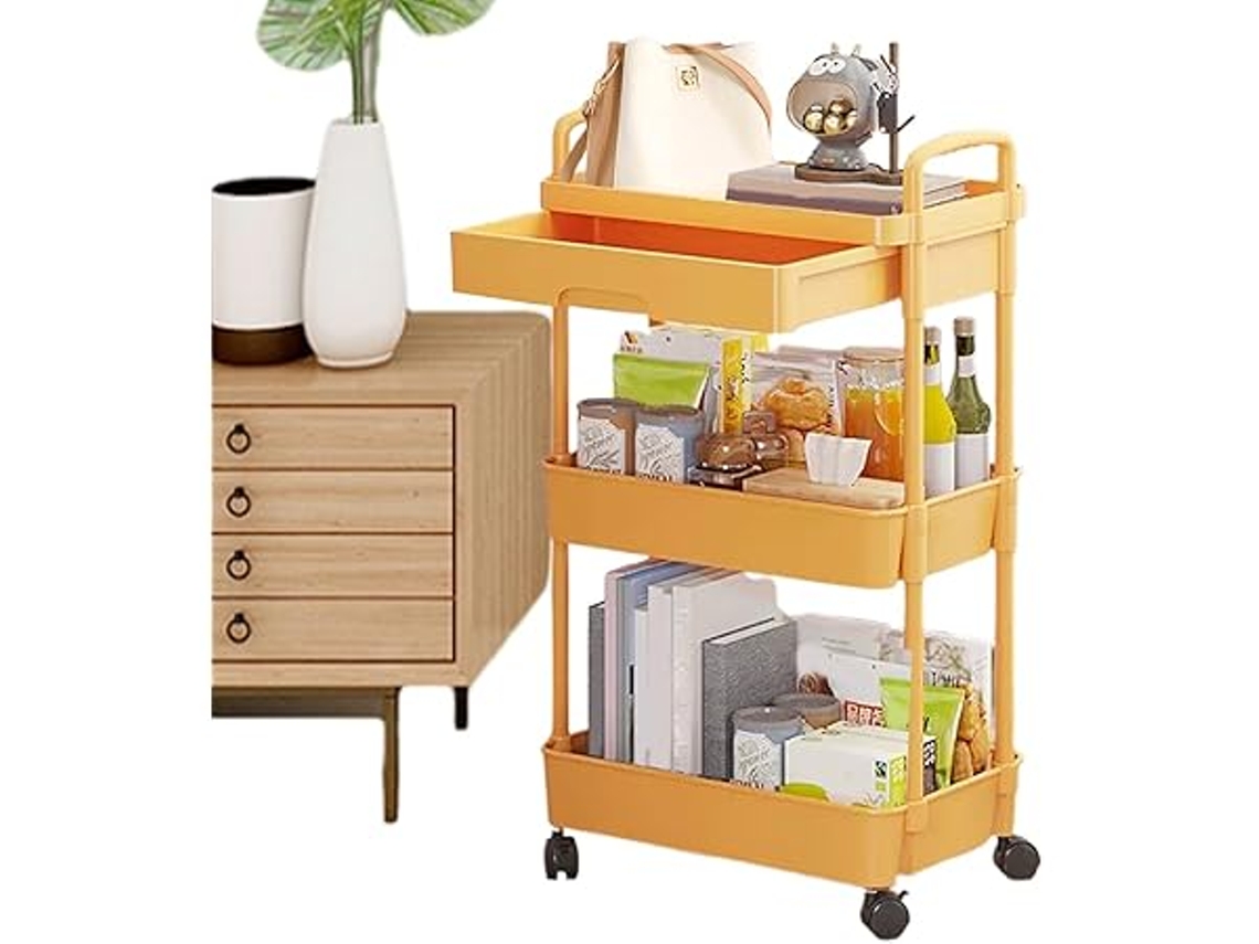 Carrito de almacenamiento multifuncional con ruedas y tres estantes, para cocina, baño, dormitorio y sala de estar.
