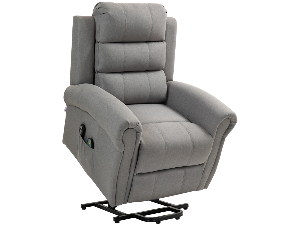 Sillón reclinable con ajuste de altura de 8 posiciones, masaje y calefacción - Lino gris claro