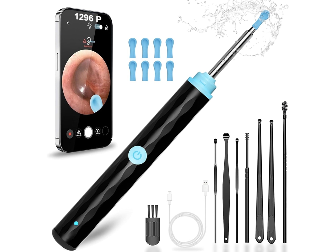 RNEMITERY Solución para el cuidado de los oídos, removedor de cerumen de compatibilidad universal con cámara 1080P, cucharas de silicona para los oídos, batería