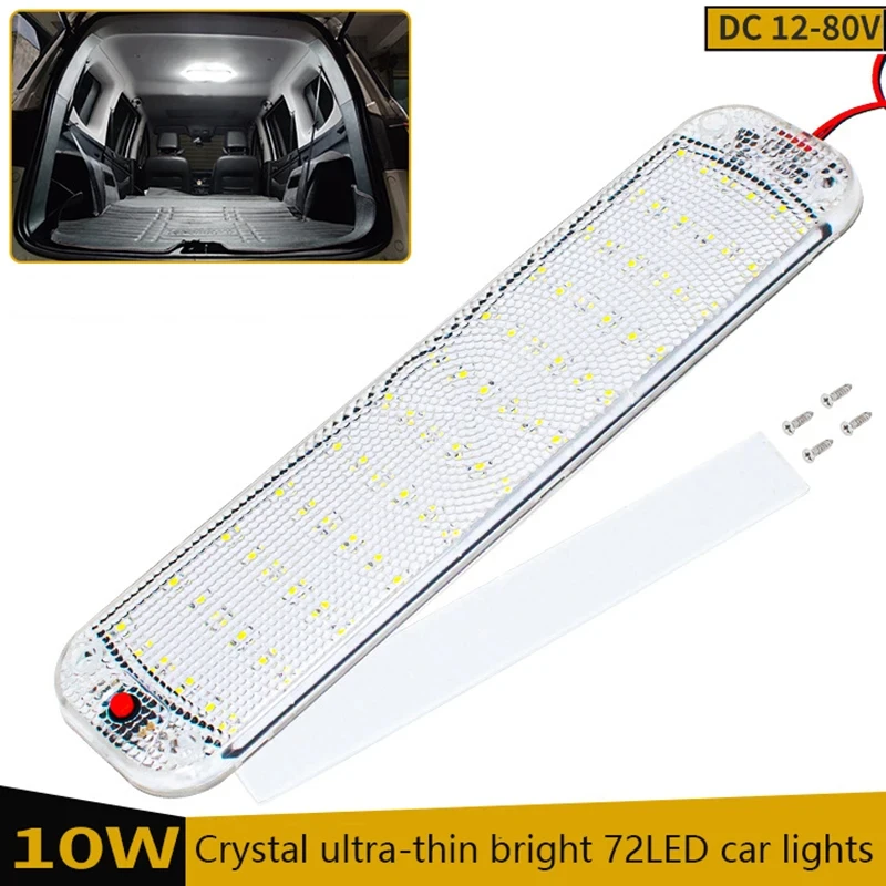 Barra de luz LED interior de 72 LED, 12V-80V, con interruptor, para coches, autocaravanas, autobuses y barcos, para techos.