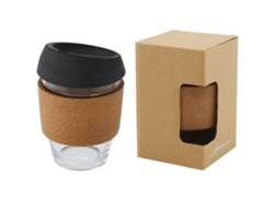 Vaso De Vidrio Borosilicato De 360 Ml Con Agarre De Corcho Y Tapa De Silicona "lidan"