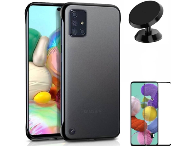 Kit Carcasa, Protector de Cristal 5D Full Cover y Soporte Magnetico Samsung Galaxy A41 Naked Gris