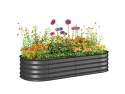 Macetero grande de acero galvanizado para jardín exterior con bordes de seguridad, 150x62x30 cm, gris.