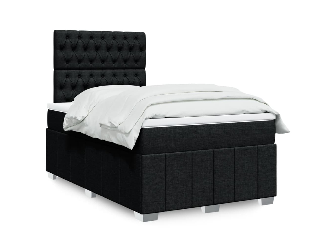 Cama Box Spring Con Colchón Tela Negro 120x200 Cm