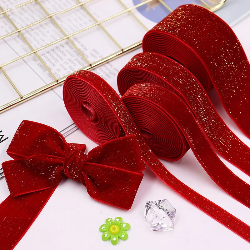 Cinta de terciopelo navideña tamaño 5, cinta roja de Año Nuevo con lazo, empaque en caja de regalo, cinta para decoraciones navideñas. MDUG (16 mm)