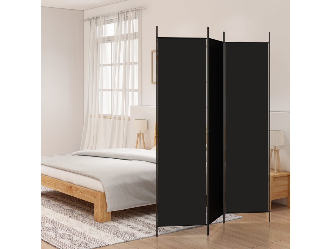 Biombo Divisor De 3 Paneles De Tela Negro 150x200 Cm