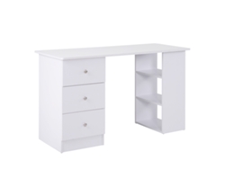 Escritorio De Ordenador Multimedia Con 3 Cajones Y 2 Estantes, Mesa De Oficina Blanca, 120x49x72 Cm
