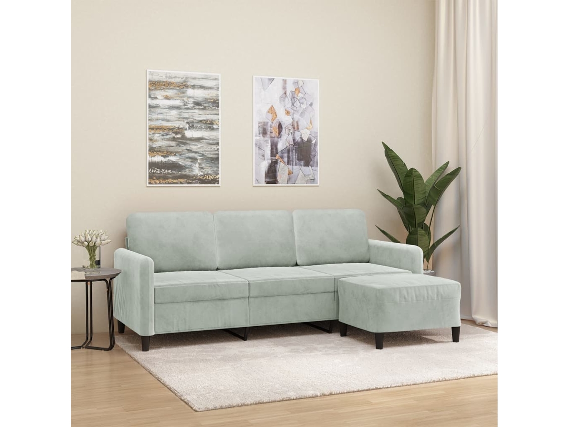 Sofá De 3 Plazas Con Taburete De Terciopelo Gris Claro 180 Cm