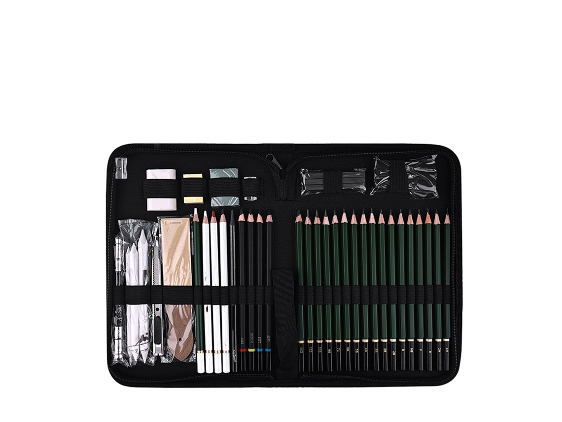 Kit De Dibujo Y Bocetos De 43 Piezas Con Lápices De Grafito, Carboncillo Y Gomas De Borrar Para Principiantes.