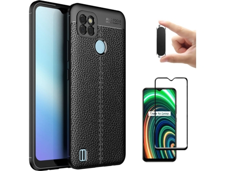 Funda + Protector de Pantalla + Soporte Magnético Realme C25Y Rugged Leather Negro