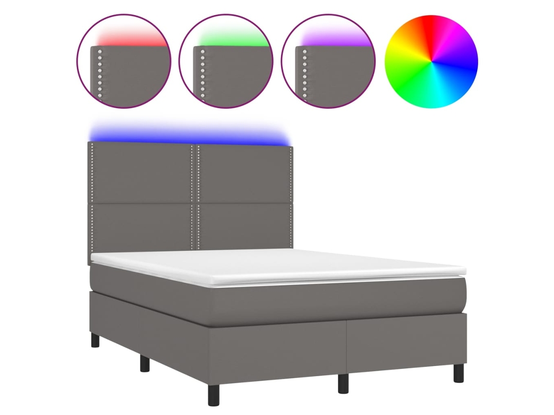 Maison Exclusive - Cama Box Spring Colchón Y Led Cuero Sintético Gris 140x190 Cm
