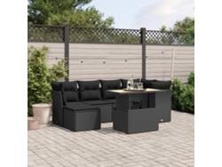 Conjunto de sofá de jardín de 7 piezas con cojines, ratán negro, Dkd Home Decor
