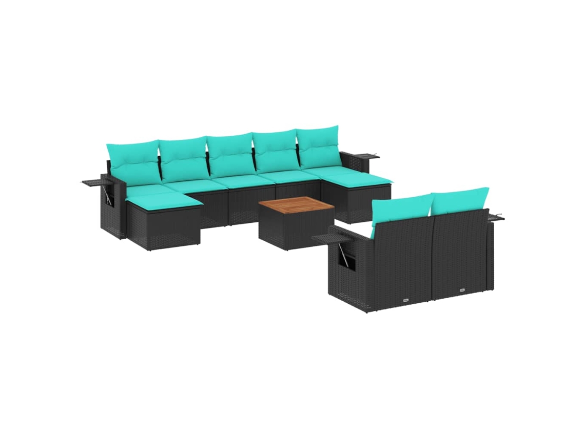 Maison Exclusive - Conjunto De Sofá De Jardín De 10 Piezas Con Cojines, De Poliratán Negro