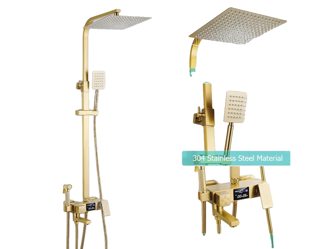 Juego de grifo de ducha, diseño contemporáneo, fácil control de temperatura, oro cepillado B 30 cm OEM
